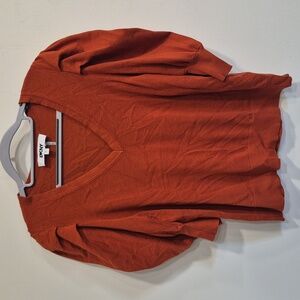 DKNY Burnt Orange Womens XL V-Neck Knit Blouse